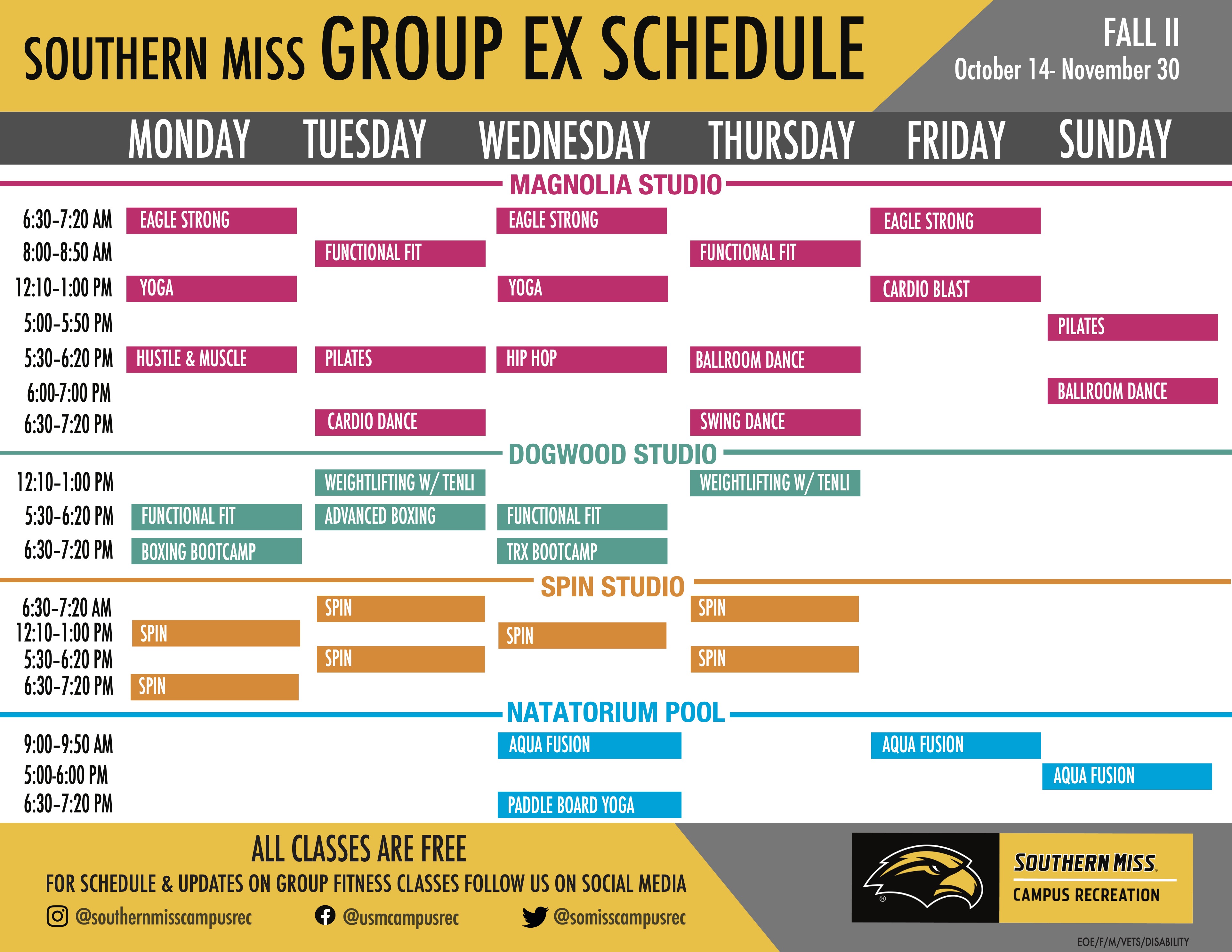 Group Ex Fall II Class Schedule