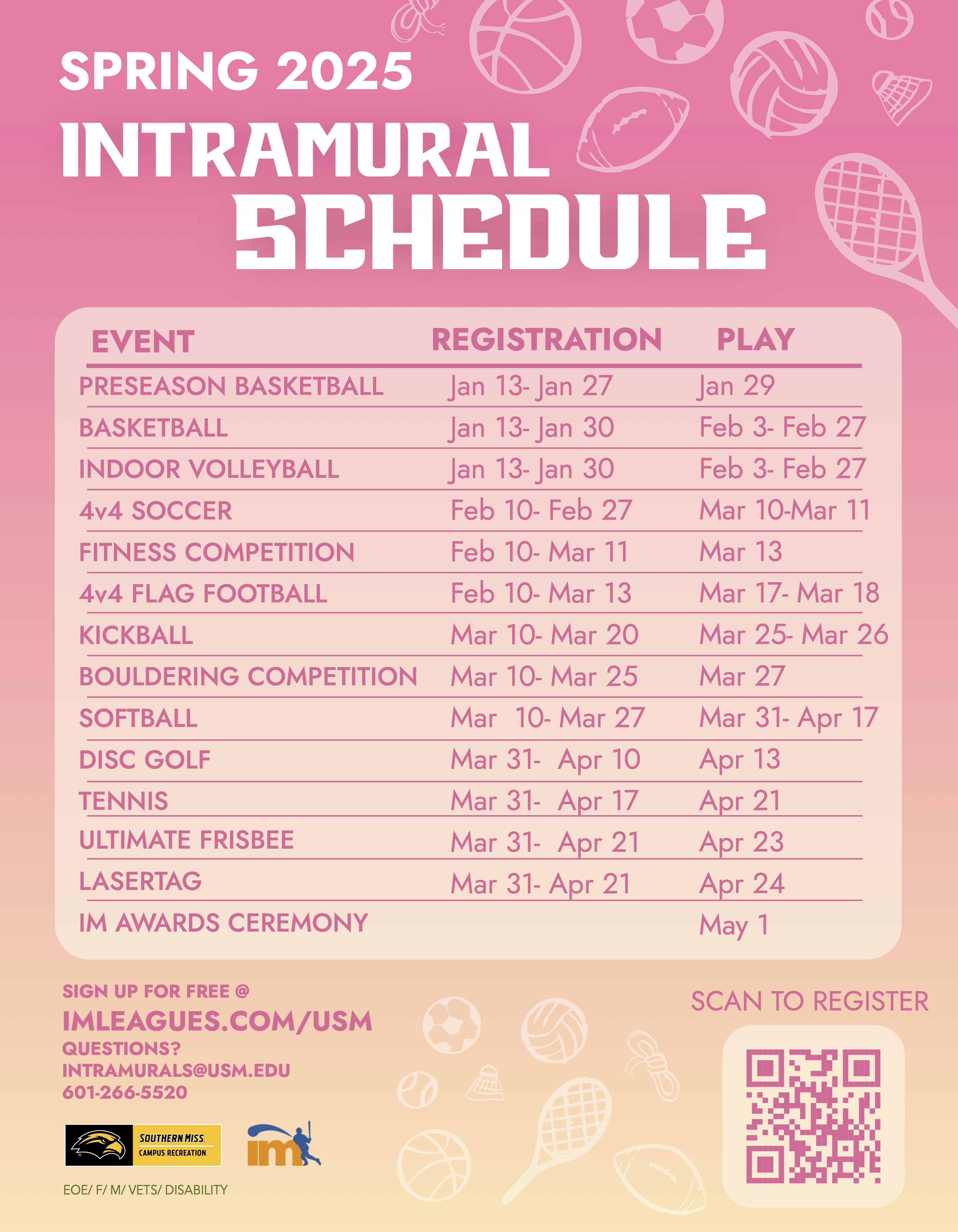 Spring 2025 Intramural Schedule