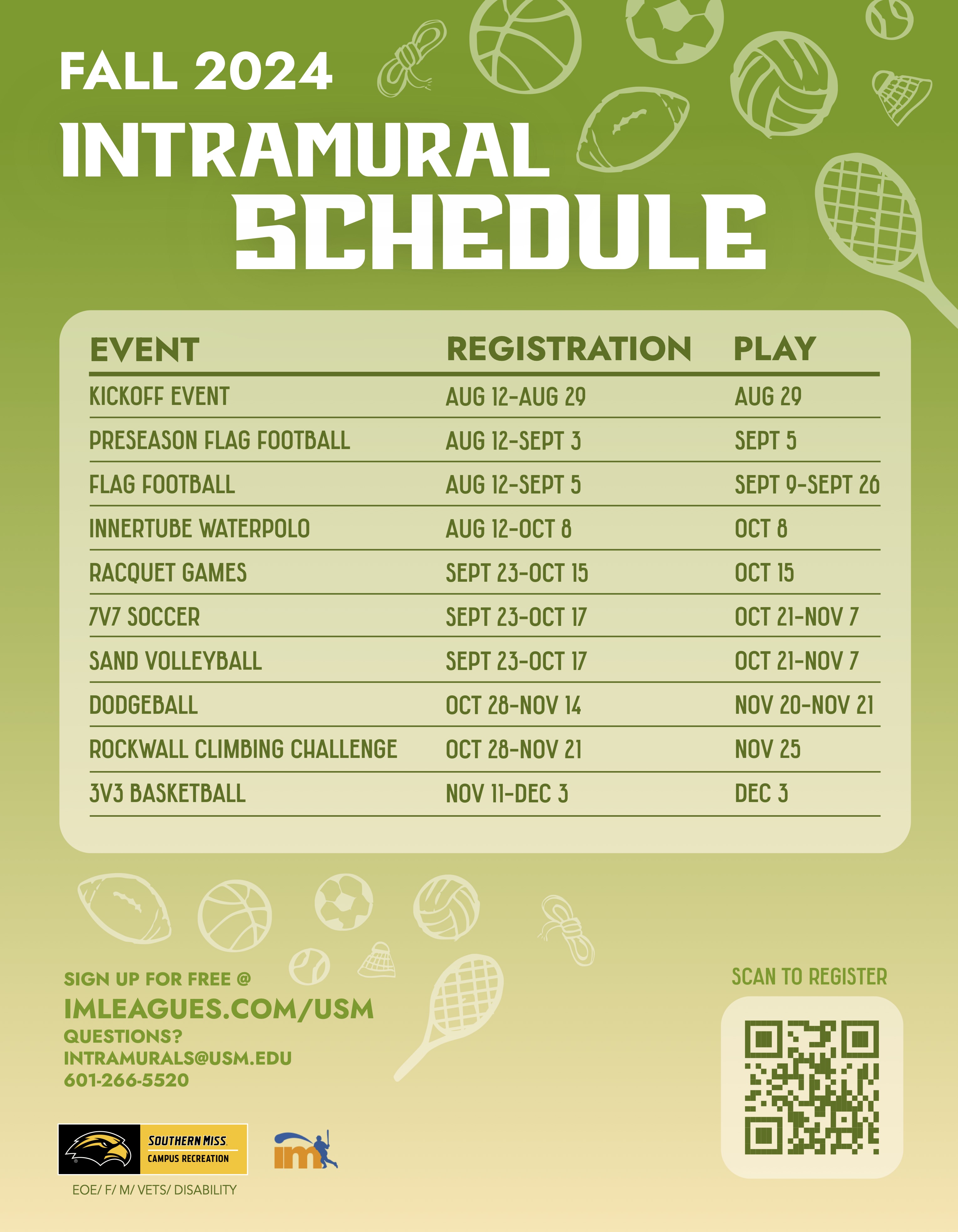 Intramural Sports Schedule Fall 2024