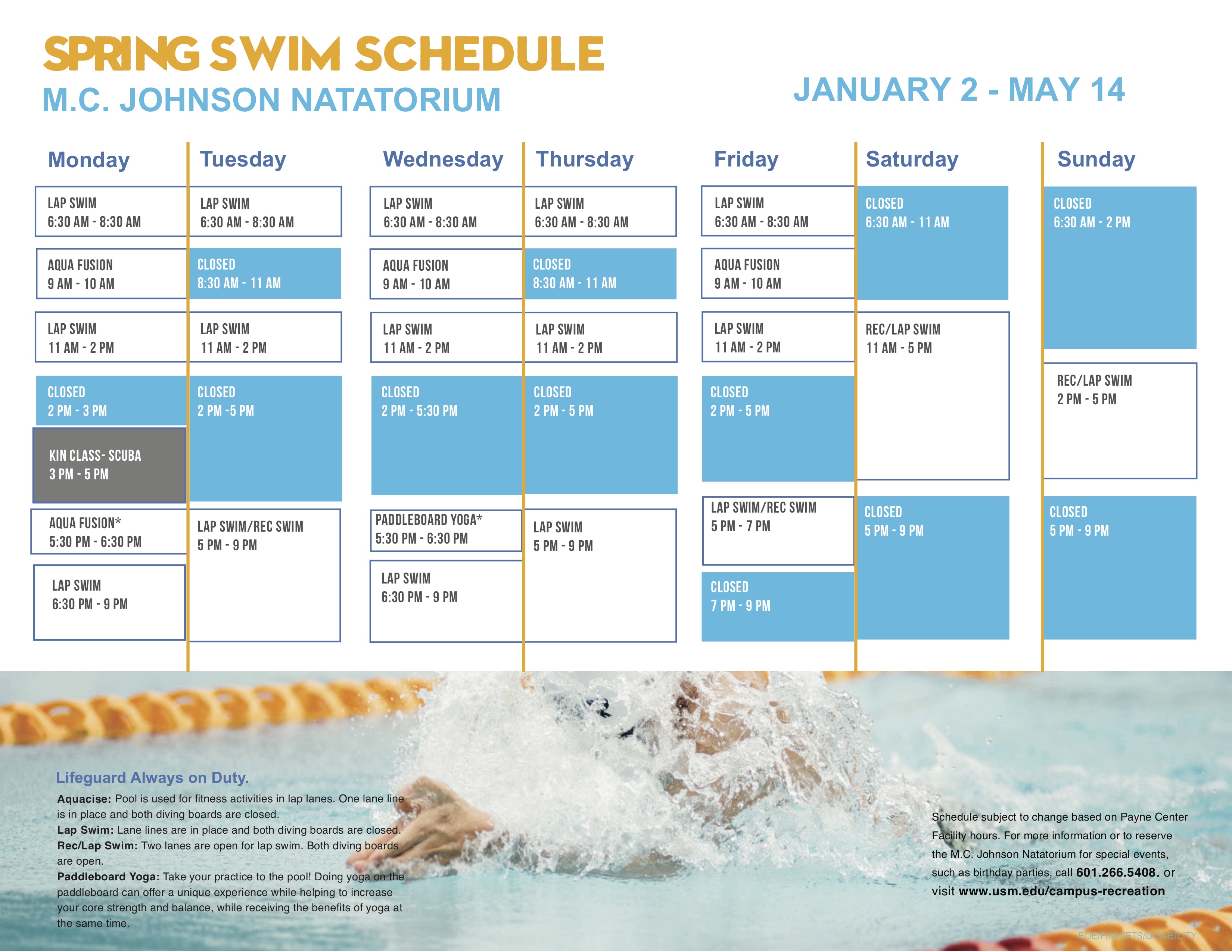 Pool Hours and Policies | Campus Recreation | The University of Southern Mississippi