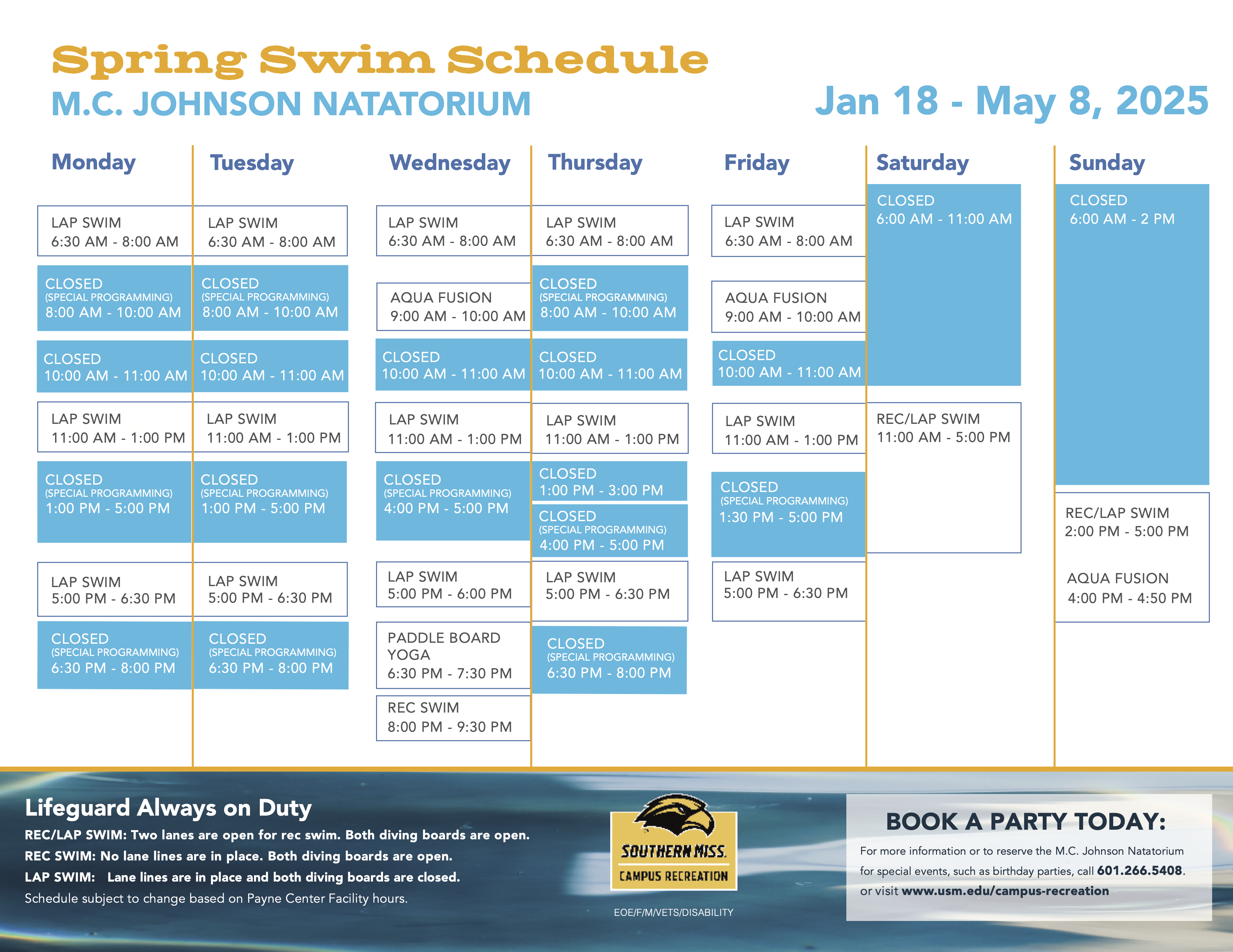 Natatorium Spring Schedule