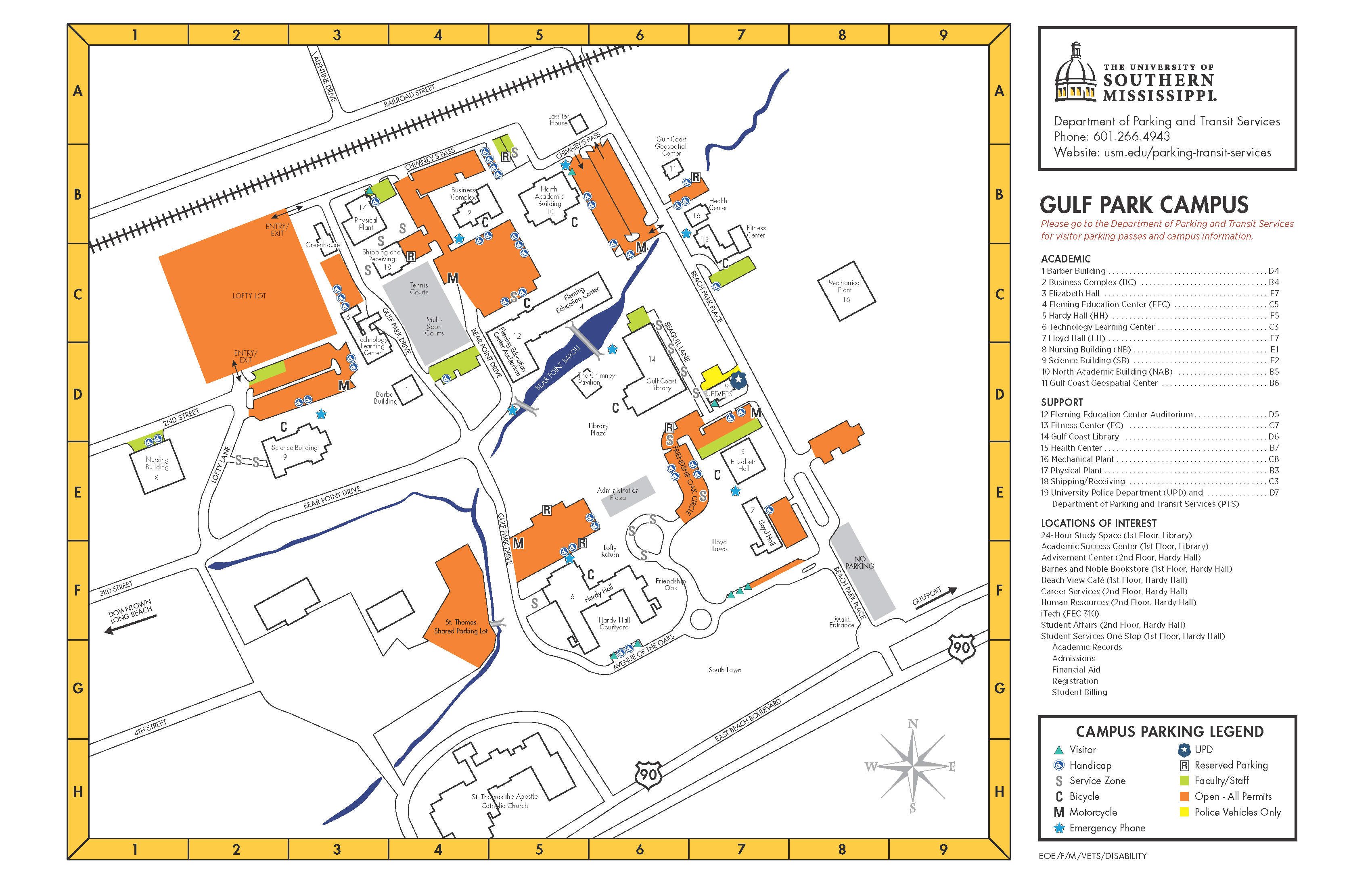 Southern Miss Campus Map Campus Maps | Parking and Transit Services | The University of 