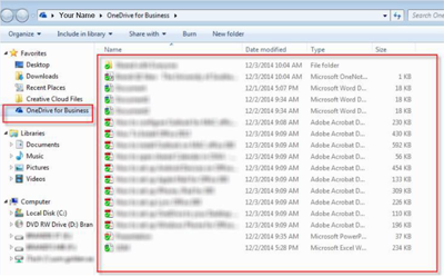 Step 10 - Select the OneDrive for Business folder to see all synced files