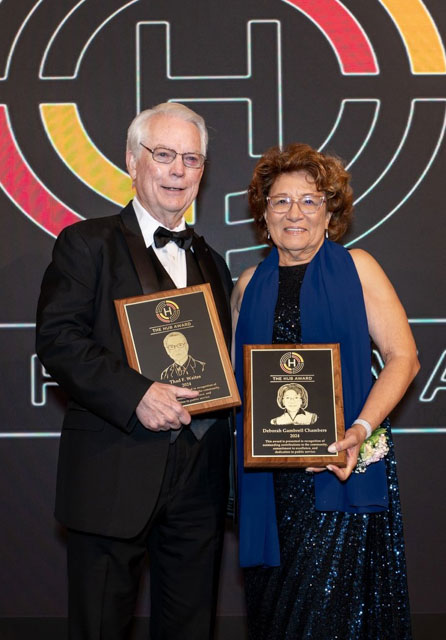 Hattiesburg cardiologist Dr. Thad Waites, left, and 10th Chancery District Judge Deborah Gambrell Chambers are recipients of the 2024 Hub Award (photo courtesy of The Pinebelt Foundation).